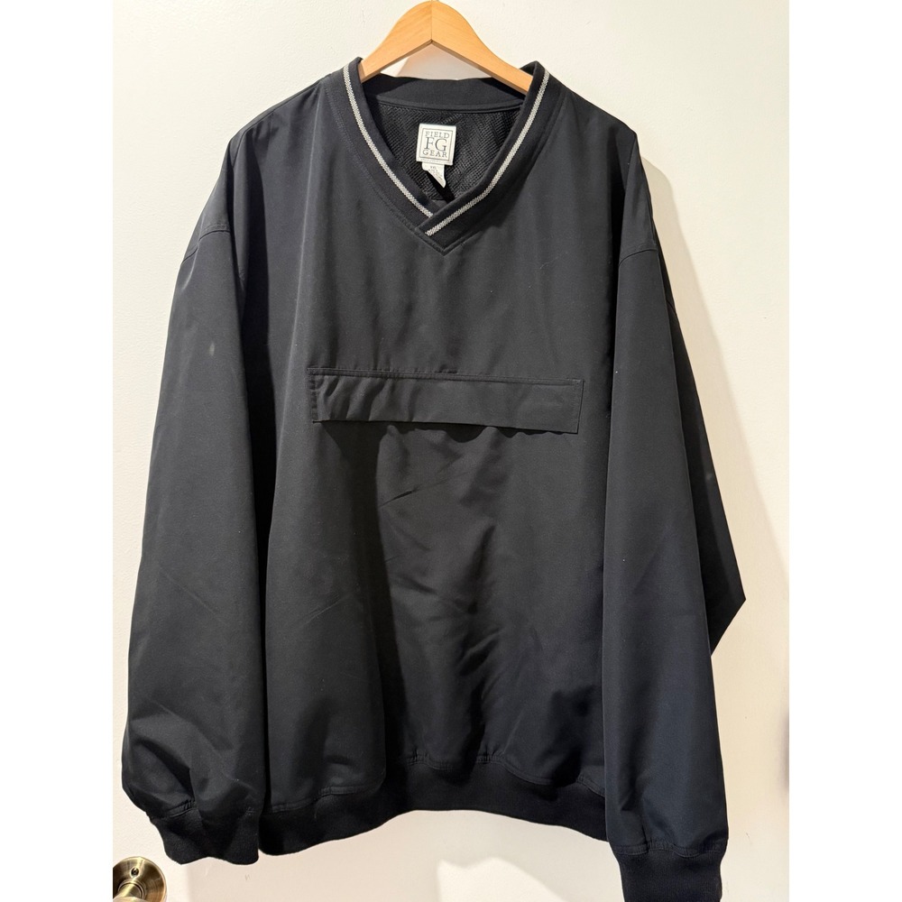 Field Gear Pullover V Neck Windbreaker Black XXL Rain Jacket Pocket Y2K